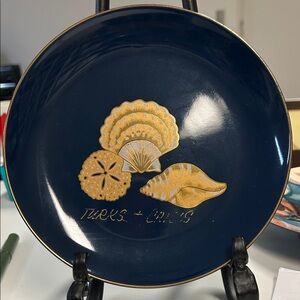 Navy Blue Plate with Gold Seashell Design